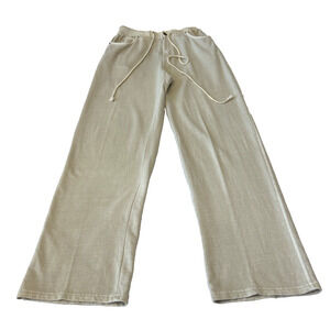 Kate Hill Casual Women Lounge Pant 100% Cotton Size S Beige Drawstring Pockets